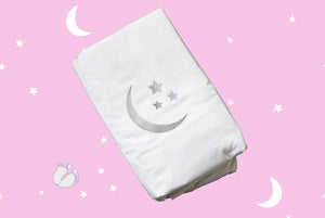 Moon and stars embroidered cot duvet cover in organic sateen cotton