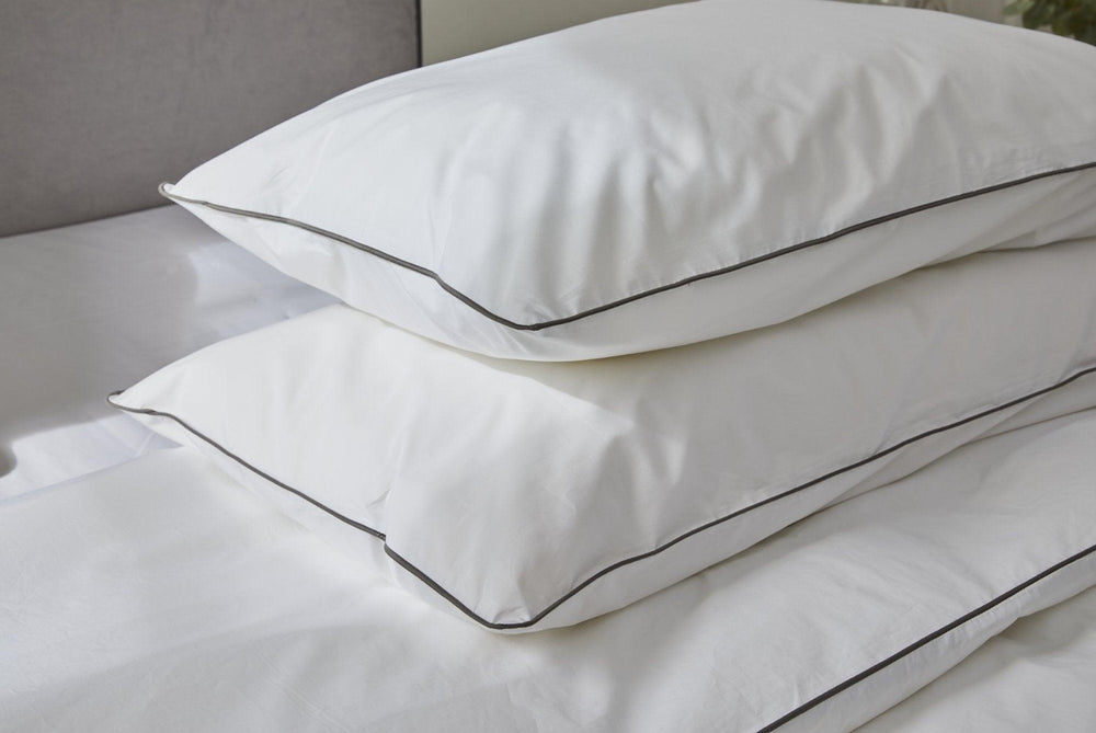 grey piped pillowcases, organic cotton pillowcases