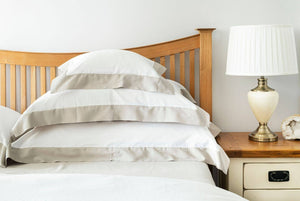 Light grey hemmed boudoir pillowcase in organic sateen cotton